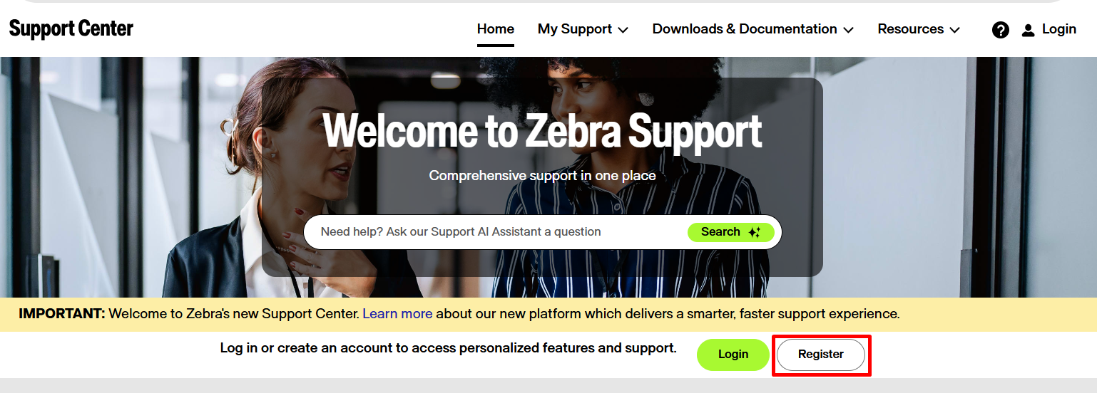 Site Guide: How to Register for a Zebra Support Center Account
