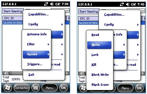 Windows Embedded Handheld 6.5용 Zebra RFID 애플리케이션을 사용하여 RFID 태그에 쓰기