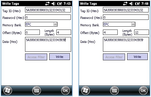 Windows Embedded Handheld 6.5용 Zebra RFID 애플리케이션을 사용하여 RFID 태그에 쓰기