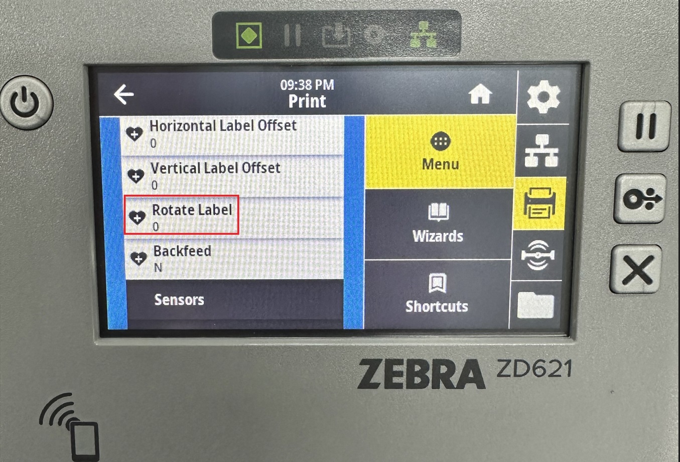 Alterando a orientação da etiqueta no painel LCD das impressoras