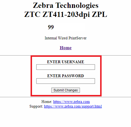ZebraプリンターのWeb GUI認証情報を設定する