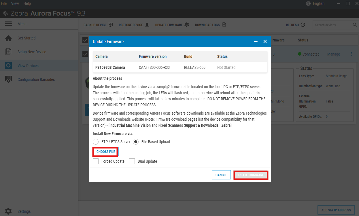 Aggiornamento del firmware per i sistemi di visione artificiale e ...