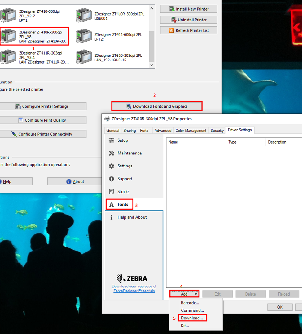 ZDesigner V10を使用してWindowsフォントをプリンターにダウンロードする