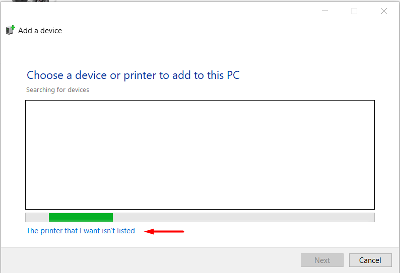 Opțiunea The printer that I want isn’t listed în Windows 10