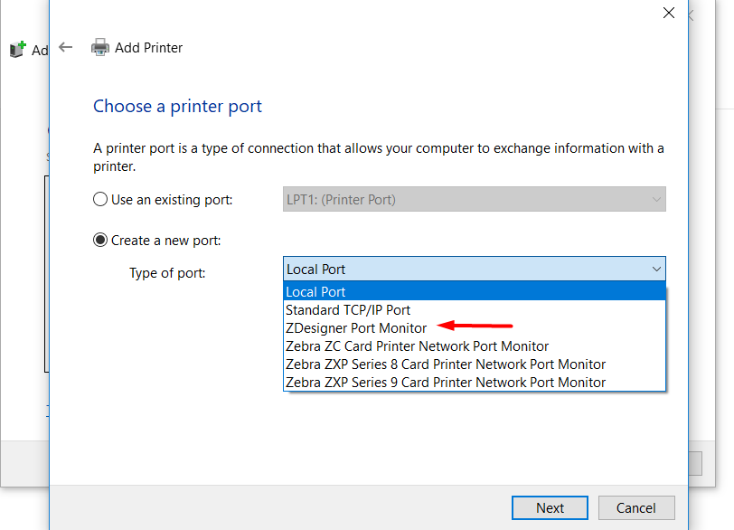 Crearea unui port ZDesigner Port Monitor