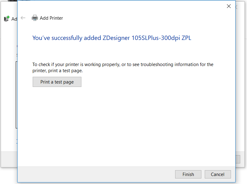Imprimarea unei pagini de test Zebra în Windows 10