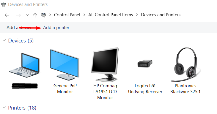 Add a printer în Windows 10