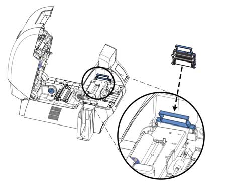 ZXP Series 8 Installing or Replacing the Cleaning Rollers/Cartridge