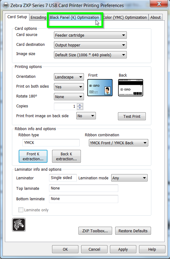 ZXP7 Card Printer Barcodes Fail to Scan Due to K Panel Monochrome