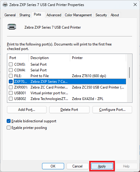 ZXP Series 7 and Series 9 Network Port Monitor